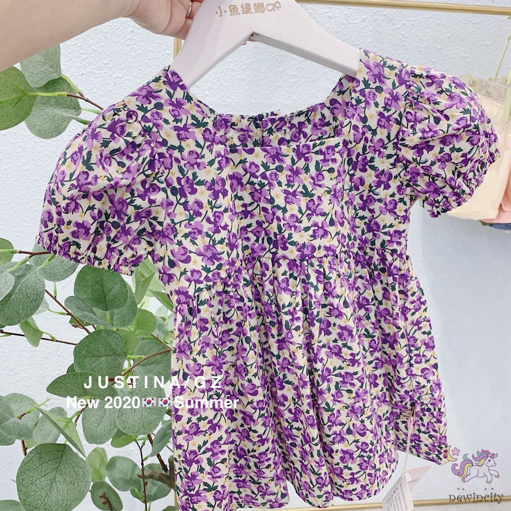 Đầm Bé Gái In Hoa Xinh Xắn Phong Cách Hàn Quốc