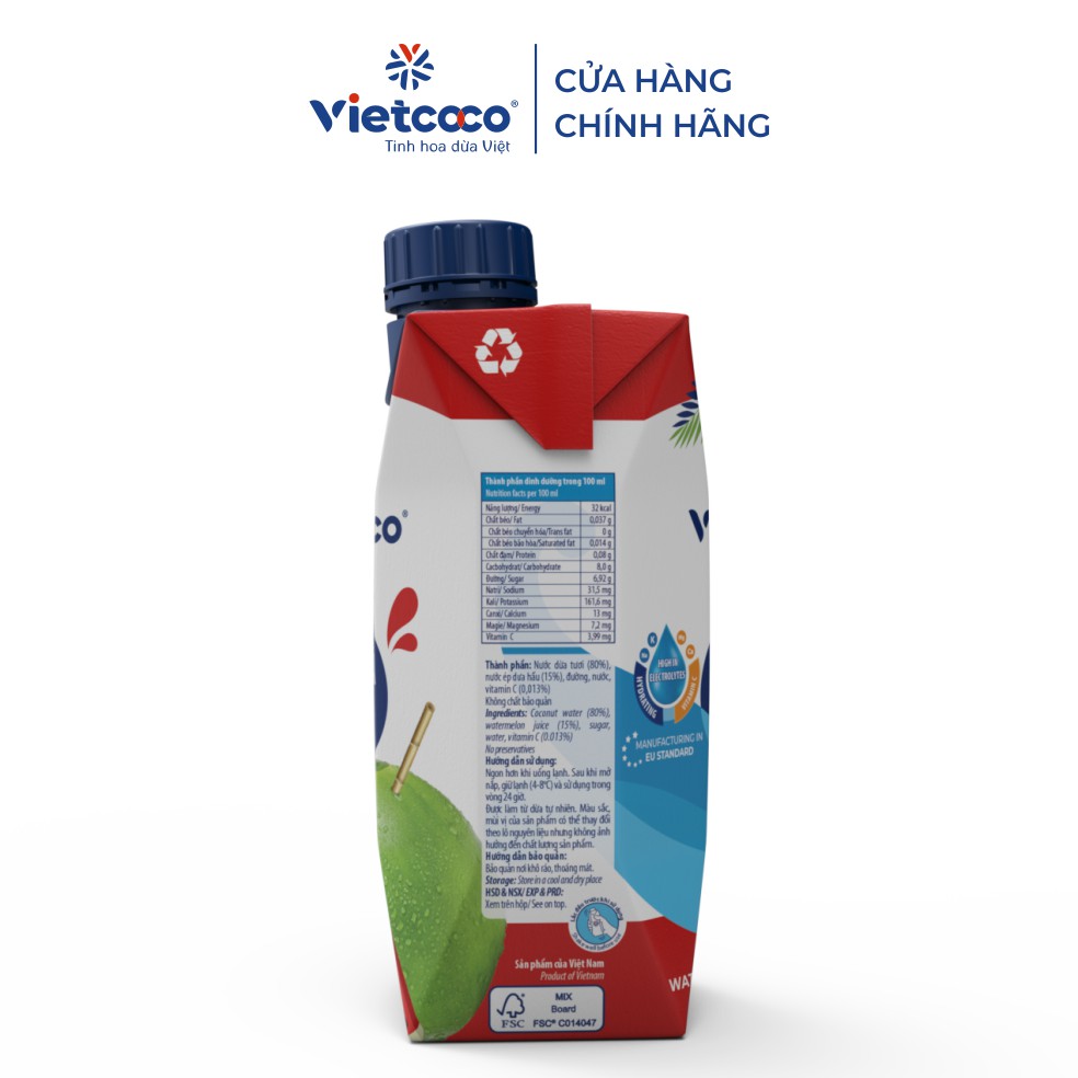 Nước dừa tươi dưa hấu UHT Vietcoco 330ml