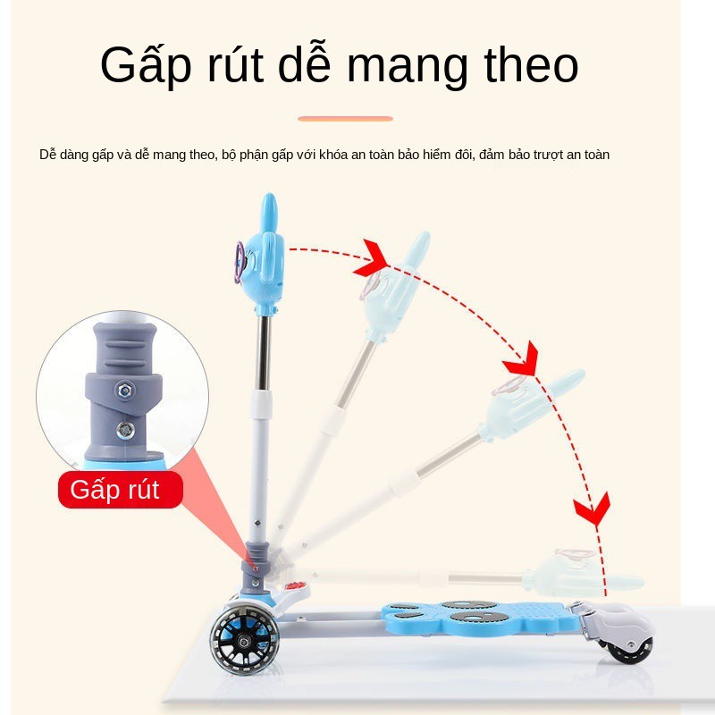 ☒Scooter Trẻ em Bơi ếch 2-10 tuổi Gấp 4 bánh Kéo Có bàn đạp riêng biệt và trượt Nam nữ Bé Yoyo <