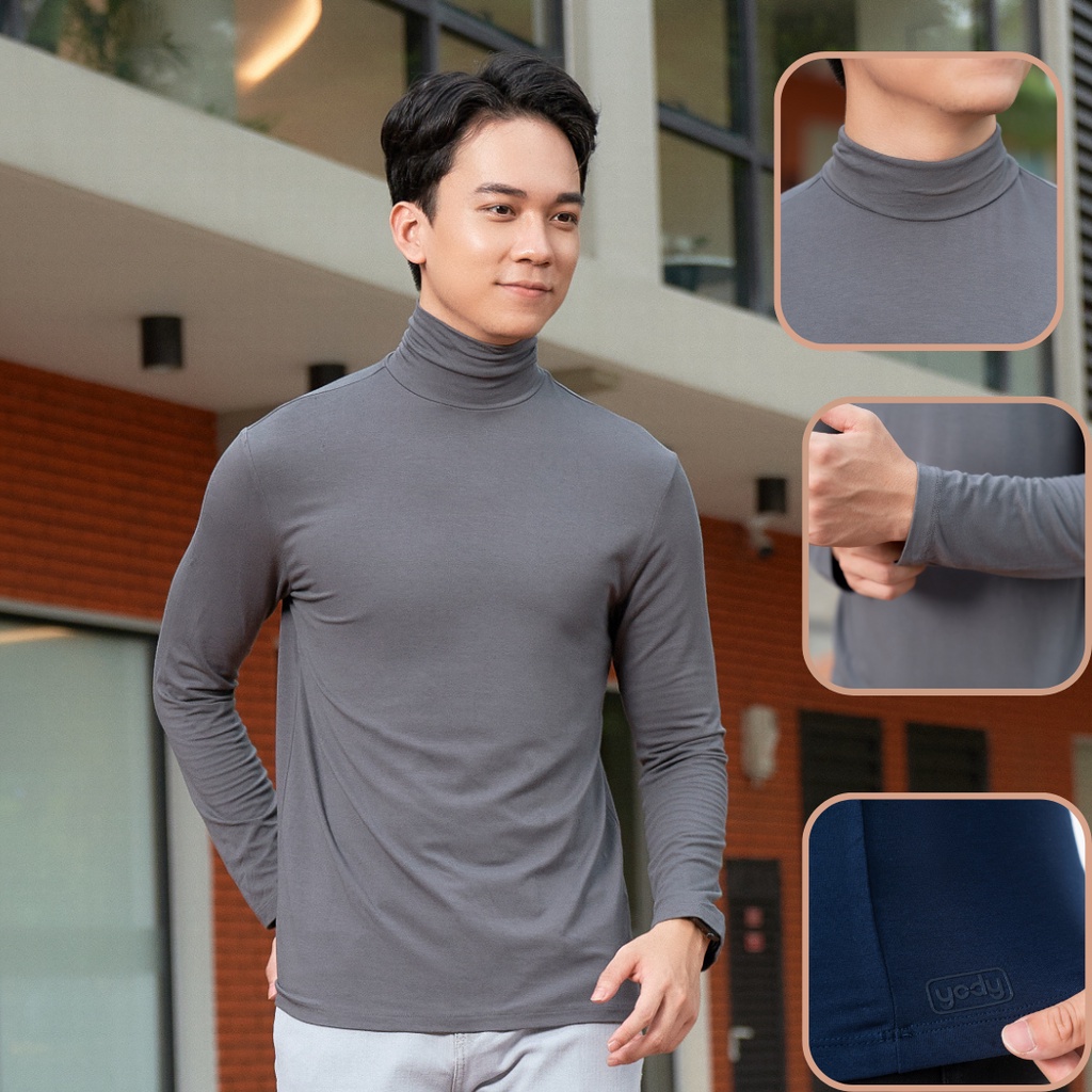 Áo giữ nhiệt nam Yody  thun len cổ 3 phân dài tay nhiều màu chất liệu bam co giãn giữ ấm mềm mịn ATM6010