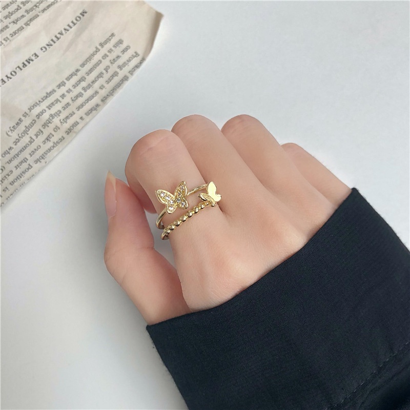 Thời Trang Nhẫn Mạ Vàng Hình Bướm Đính Đá Sang Trọng
