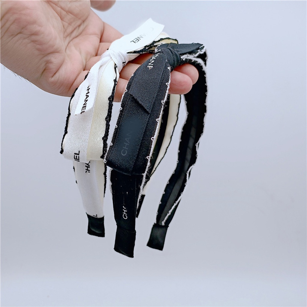 Bờm cài tóc vải lụa satin lémi thắt nơ viền ren 2 màu đen và trắng thời trang Hàn Quốc