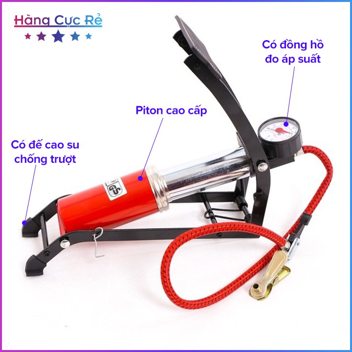 Đồ bơm bánh xe bằng chân tiện lợi Freeship Đồ bơm lốp 1 xi lanh có đồng hồ đo áp suất - Shop Hàng Cực Rẻ