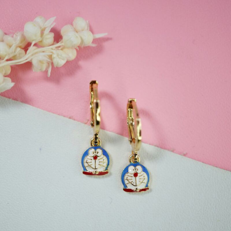 Bông Tai Mạ Vàng 18k Hình Doraemon Xinh Xắn