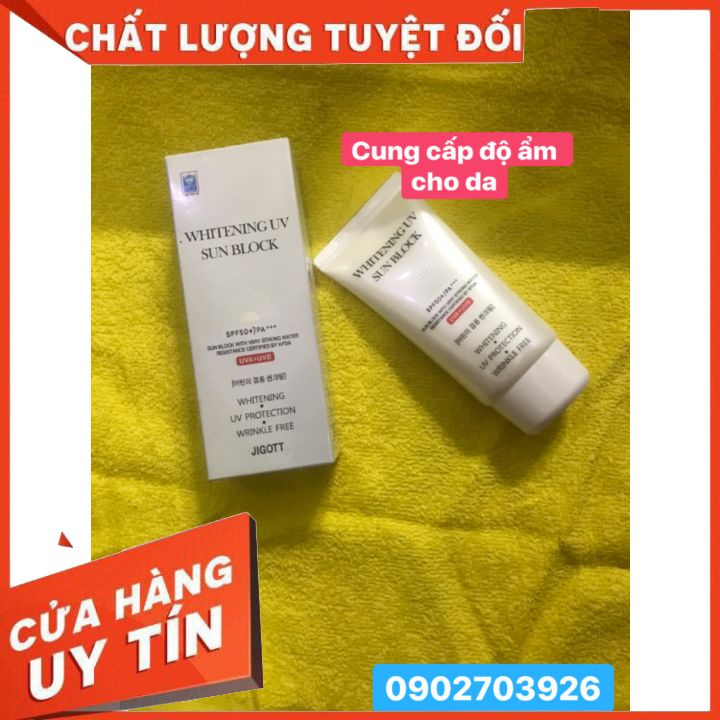 [FREESHIP] kem chống nắng SPF 50+ làm bật tone và  trắng da JIGOTT _ WHITNING UV SUNBIOCK  70ML kem còn che khuyết điểm