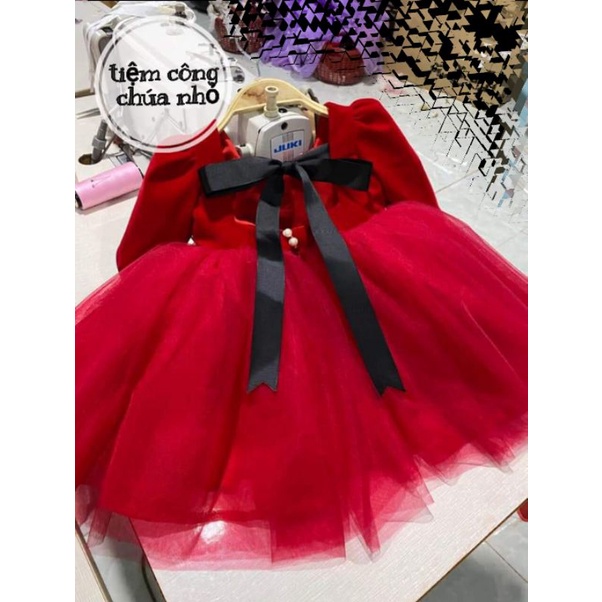Đầm Công Chúa Đỏ Nhung Nơ Sau Đính Ngọc Cực Xinh Xắn 🍓TIỆM CÔNG CHÚA NHỎ🍓Váy tiểu thư Chụp Ảnh Đi Chơi Lễ Hội Noel