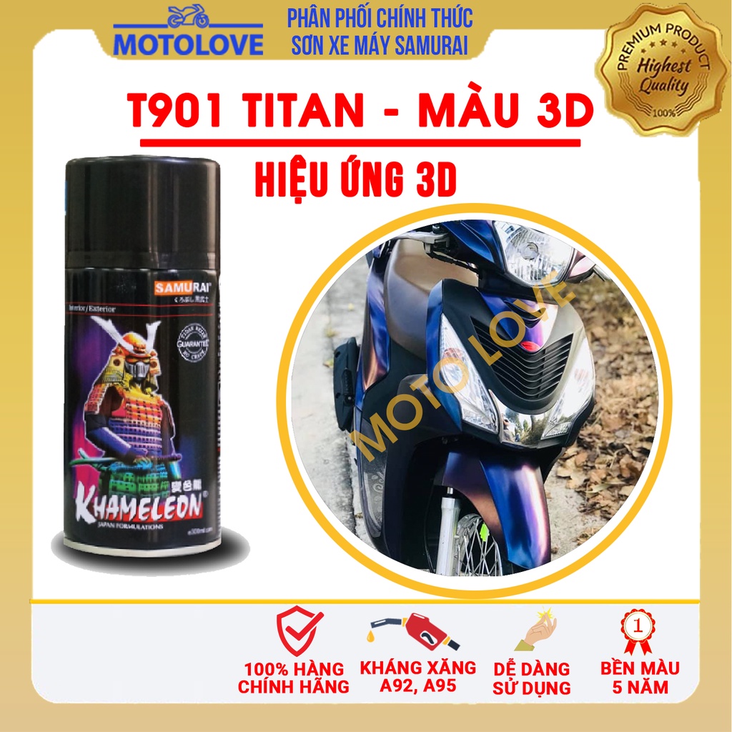 Combo Sơn samurai 3D màu Titan T901**** loại 2K độ bền 5 năm gồm 4 chai 2K04 - 109A - T901- 2K01 nhập khẩu từ Malaysia.