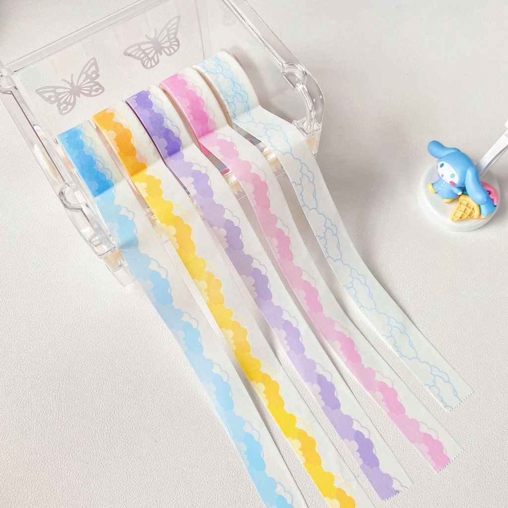 Cuộn băng keo washi tape Béo shop họa tiết mây nhẹ nhàng dễ thương dán trang trí sổ , album , nhật kí WS03