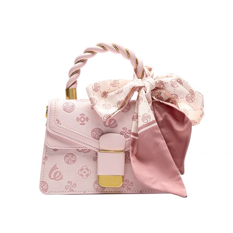 Túi xách nữ size 20 hồng pastel phối khăn sang chảnh Carit & Koty
