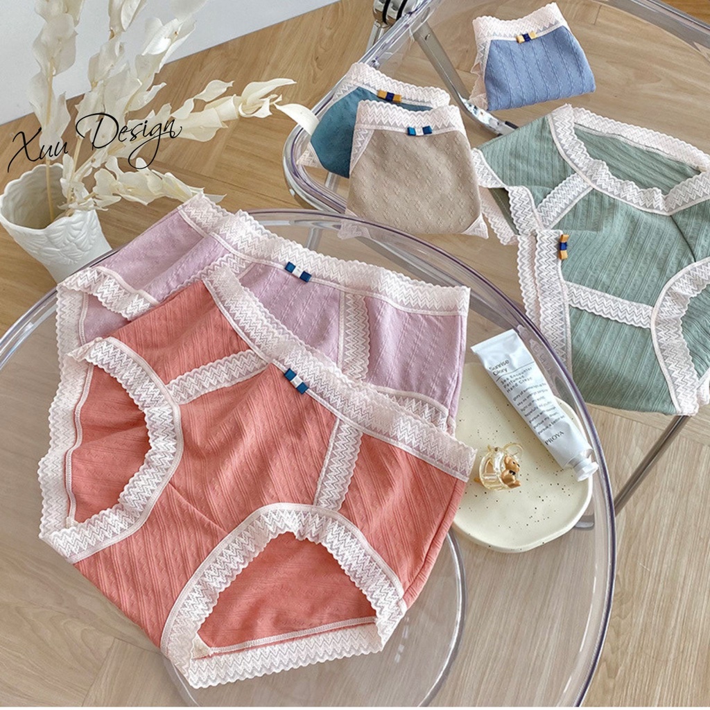 Quần lót nữ phối ren mềm mại XUU, chất liệu cotton lạnh cao cấp QC64
