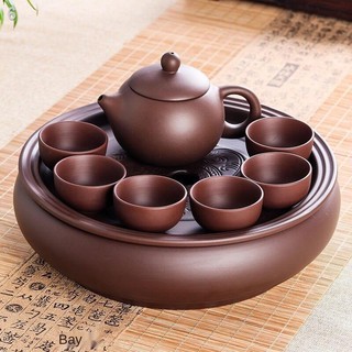 Bộ dụng cụ pha trà Kung Fu Tử Sa, khay hình tròn đơn giản gia hiện đại, ấm gốm sứ Chaoshan, tách