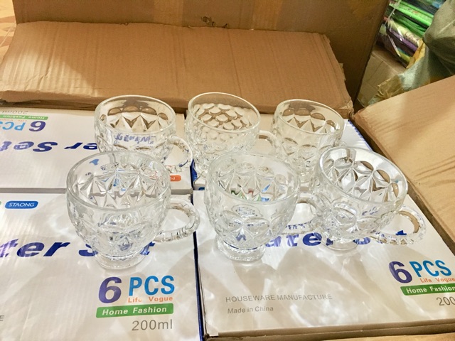 Bộ 6 ly thủy tinh có quai cầm hàng cao cấp
