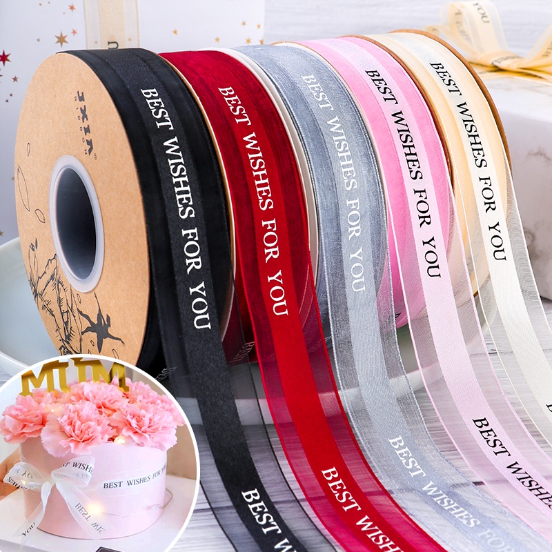 Cuộn Dây Ruy Băng Voan 45 In Chữ Dùng Trang Trí Bó Hoa/Túi Quà