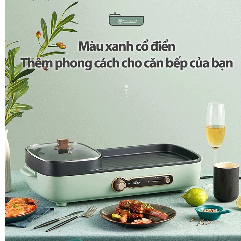 Nồi lẩu điện nướng 2 ngăn tháo rời mini đa năng BEAR C15L1/C15G1/SUBE004, công suất 1600W - HAPOS