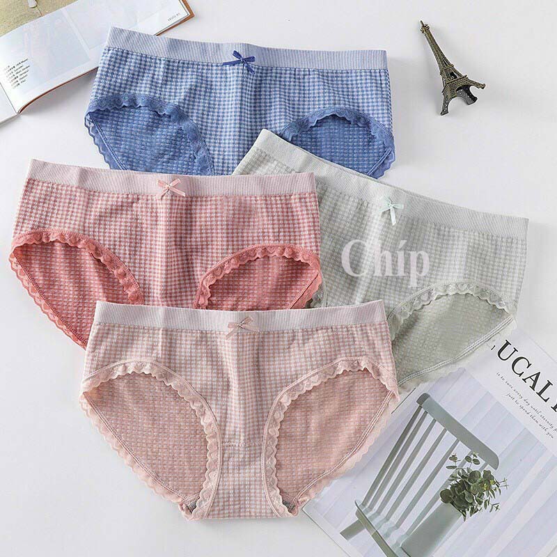 👙 HÀNG LOẠI 1 👙 Quần lót nữ cotton phối kẻ caro đường may chất vải thoáng mát co dãn thấm hút mồ hôi - CQ07