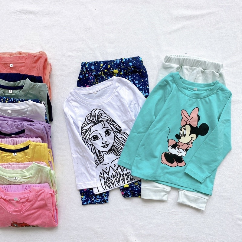 Set 2 bộ ngẫu nhiên áo cotton quần nỉ cho bé gái rất đẹp size từ 10-24 cân
