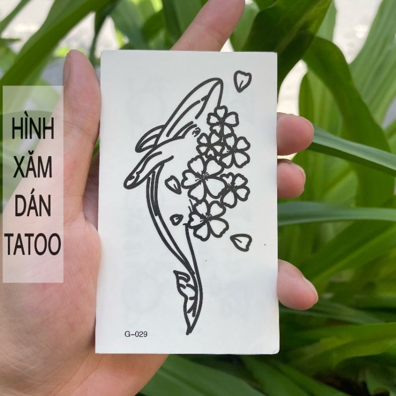 Hình xăm cá voi hoa g29. Xăm dán tatoo tạm thời size &lt;10x6cm