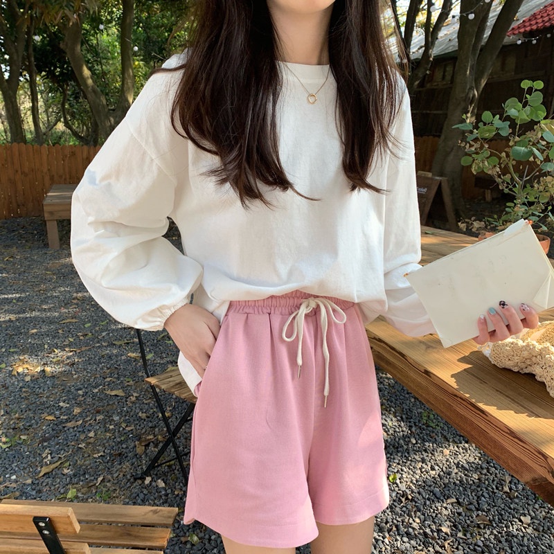 SUXI Áo Thun Tay Dài Cổ Tròn Màu Sắc Đơn Giản Thời Trang Mùa Thu Cho Nữ