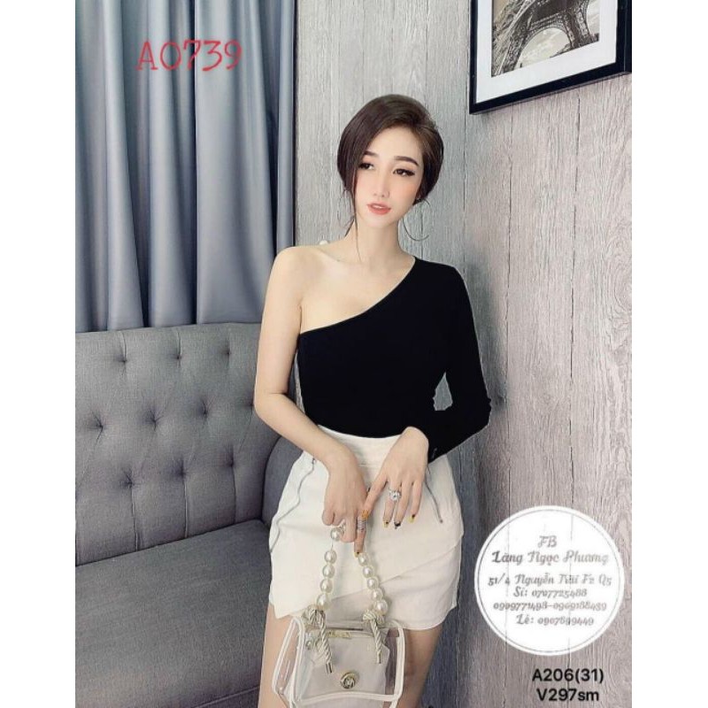 Áo croptop nữ  lệch vai tay bồng