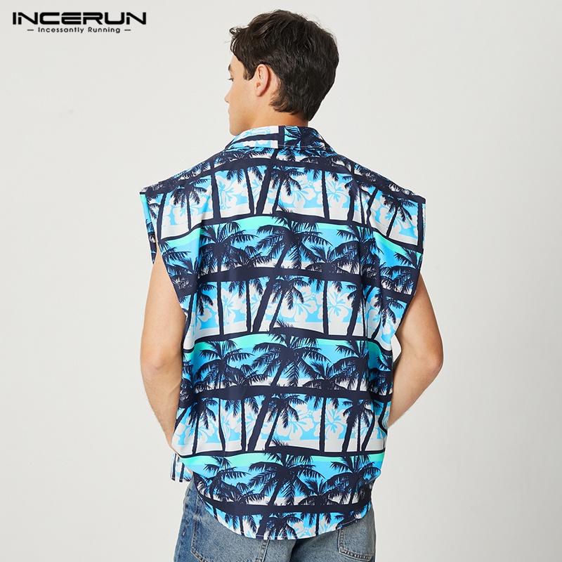 Áo sơ mi INCERUN không tay cài khuy in hoa phong cách đi biển cho nam