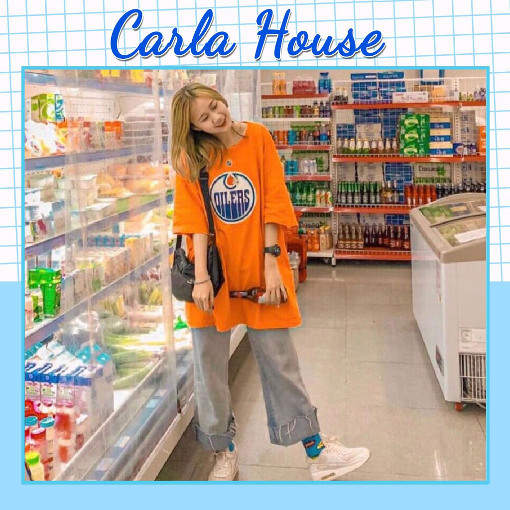 Áo Thun Form Rộng CARLA OILERS Nữ  Phông tay lỡ oversize in chữ cá tính, màu cam nổi bật Ulzzang HOT