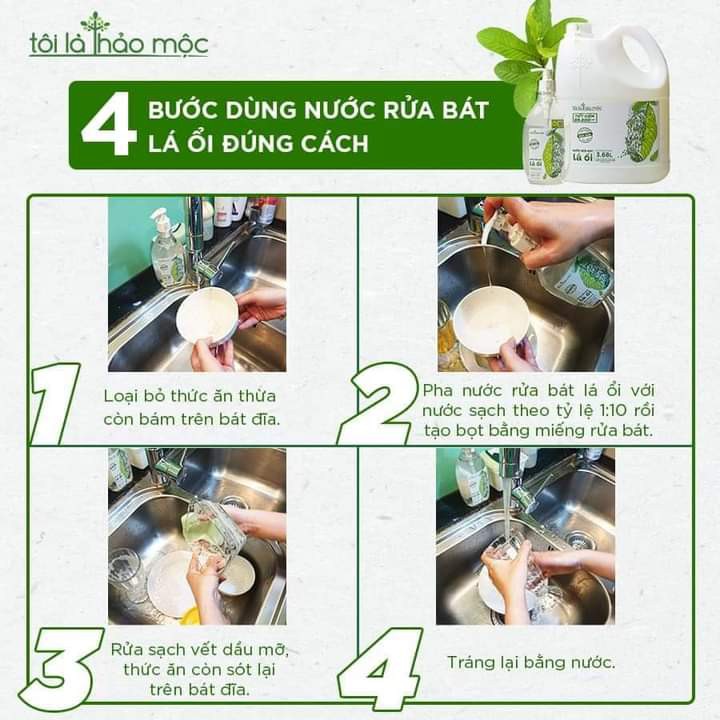 Nước Rửa Bát Hữu Cơ Lá Ổi - Tôi Là Thảo Mộc (Cal 3,68l) - Không hóa chất, không hại da tay, an toàn cho sức khỏe.