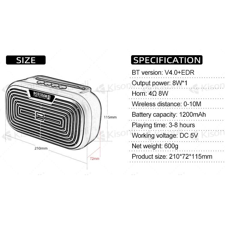 [HÀNG CHÍNH HÃNG] Loa Bluetooth Kisonli KS 1990 - Hỗ trợ thẻ nhớ, Bass trầm ấm, Đài FM, Có Remote, LCD