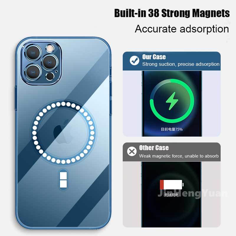 Ốp điện thoại silicone trong suốt mạ điện có nam châm dành cho IPhone 13 12 11 Pro Max 12Mini 13 Mini