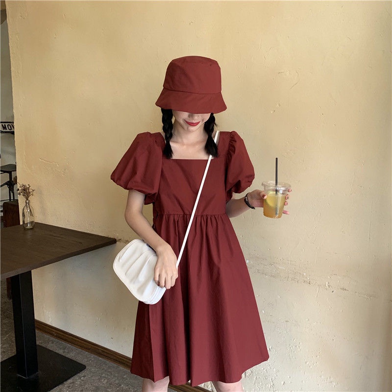 Đầm babydoll nữ ulzzang tay phồng ngắn bigsize cổ vuông LOKISO VD07