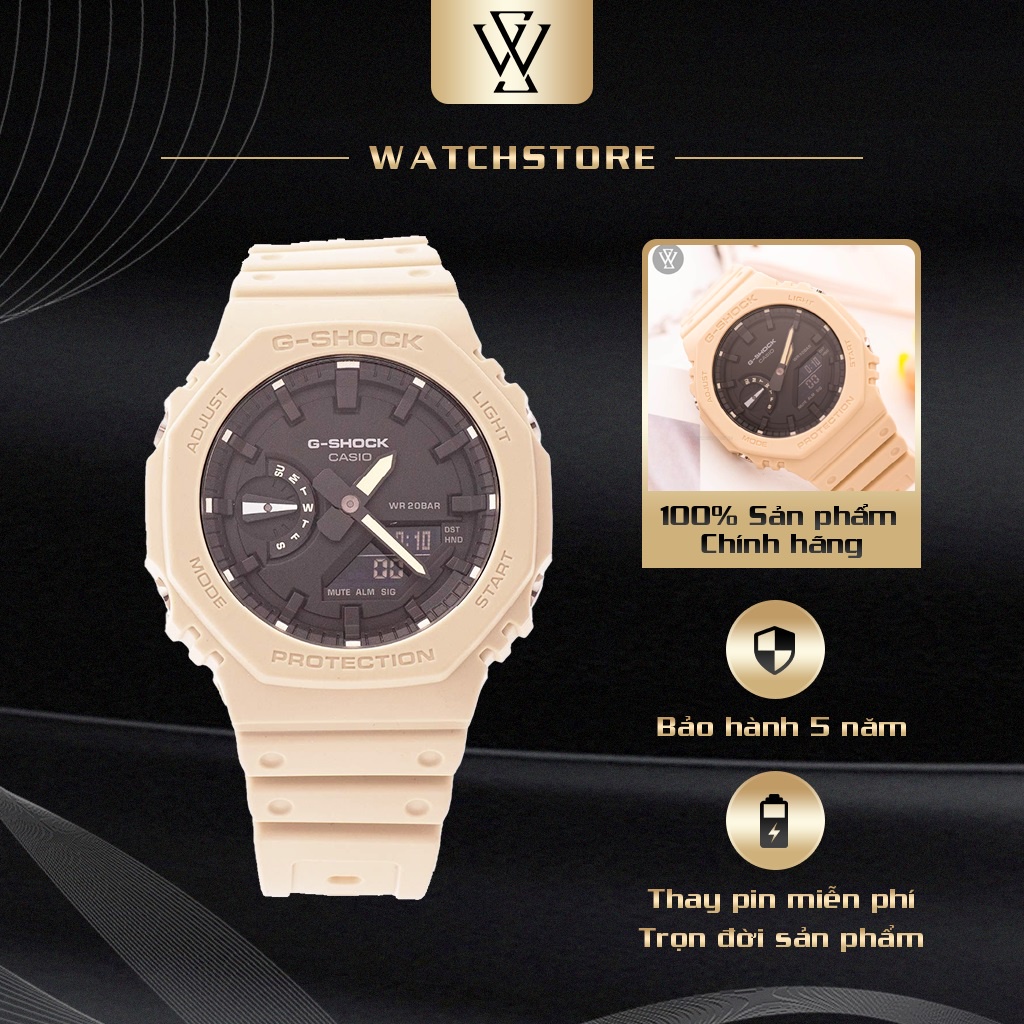 Đồng Hồ Nam Casio G-Shock WATCHSTORE GA-2100-5ADR Thiết Kế Mặt Kính Khoáng Tròn 45.4mm, Vỏ Và Dây Nhựa Bền Bỉ