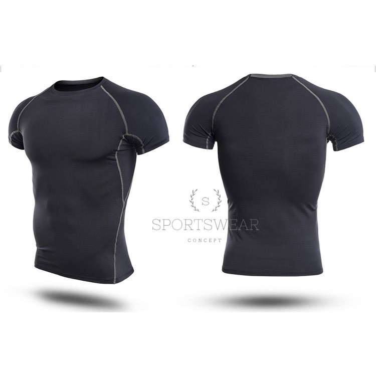 Áo tập gym thể thao tay ngắn chạy chỉ nổi phối tay SIG Sportswear Concept khô thoáng thoải mái đàn hồi không phai màu