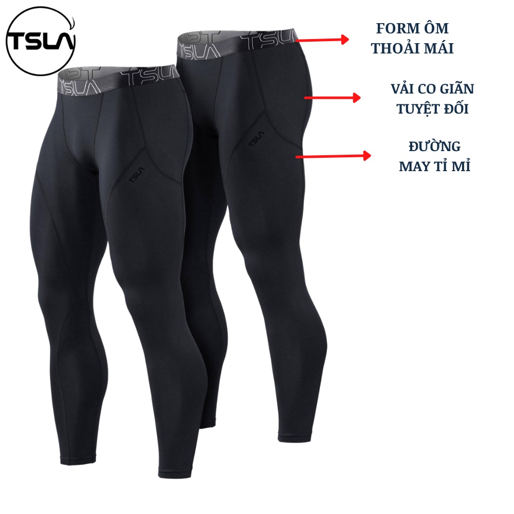 Quần legging thể thao nam giữ nhiệt TSLA lót lông form ôm thun co giãn bó cơ combat chạy bộ đạp xe gym work out