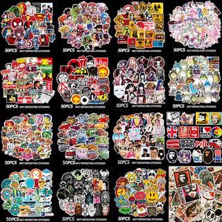 Set 50 miếng dán STA chống nước kiểu hoạt hình dùng trang trí laptop hành lý