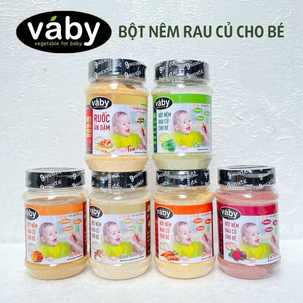 Bột nêm Rau Bồ Ngót &amp; Phô Mai dành cho bé ăn dặm VABY Hộp 48g (6 x gói 8g) - Gia vị nêm và rắc dành cho bé từ 6 tháng