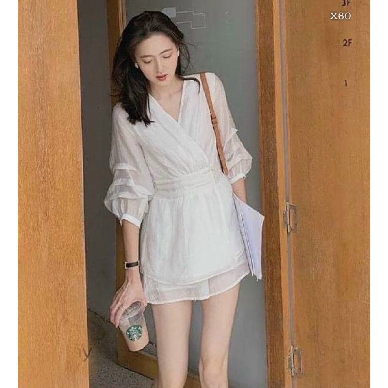 SET ÁO NÚT BỌC CỔ V QUẦN SHORT (KÈM VIDEO HÌNH THẬT)