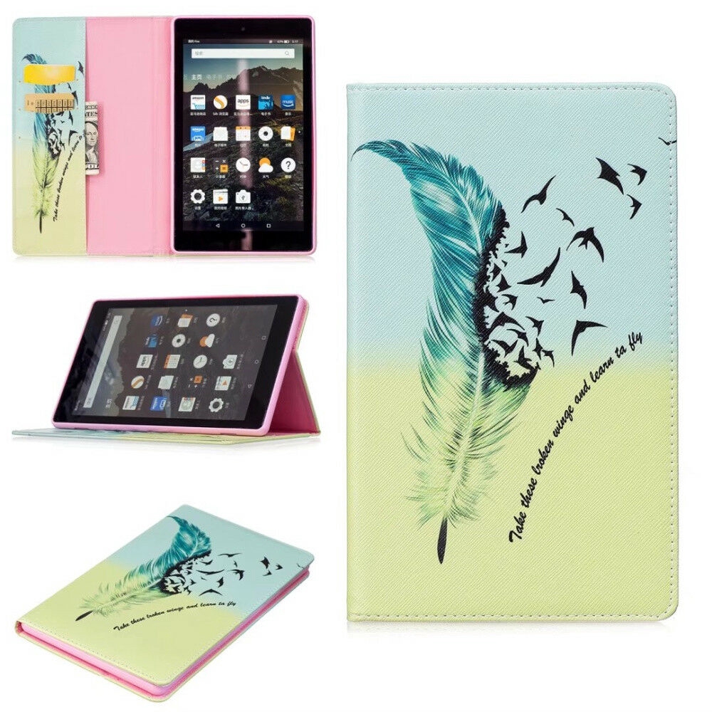 For Amazon Kindle Fire HD 8 8" 2018&2017 Pattern PU Leather Case Flip Smart Stand Card Slot Wallet Cover