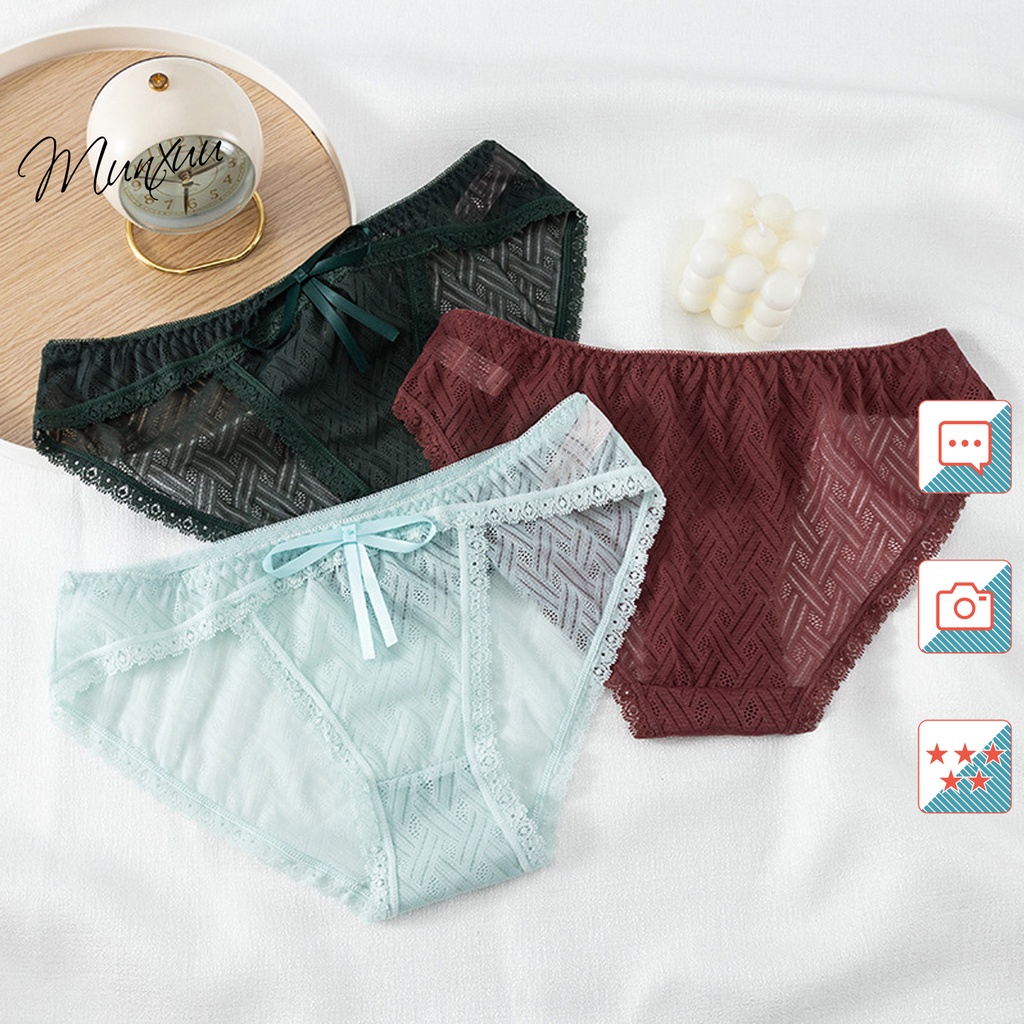 Quần lót nữ ren xuyên thấu gợi cảm MUNXUU, vải ren gấm cao cấp mềm mại thoáng mát- QC124