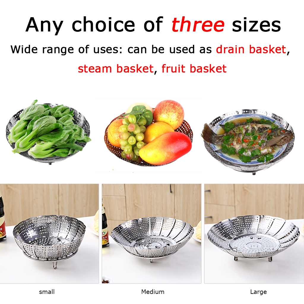 Rổ Hấp Thức Ăn / Rau Củ Quả Hình Cánh Hoa Bằng Thép Không Gỉ Có Thể Gấp Gọn Cho Nhà Bếp