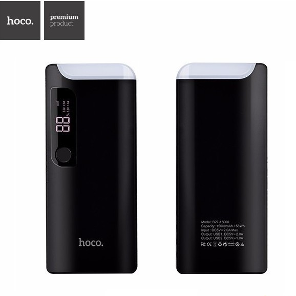 Sạc Dự Phòng Hoco B27 15000mah - Tích Hợp 2 Đèn Pin - BH 1 Năm