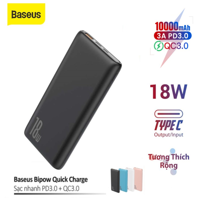 [BH CHÍNH HÃNG 12T ] Pin dự phòng nhỏ gọn Baseus 10000mAh dùng cho iPhone/Samsung/Oppo/ Xiaomi