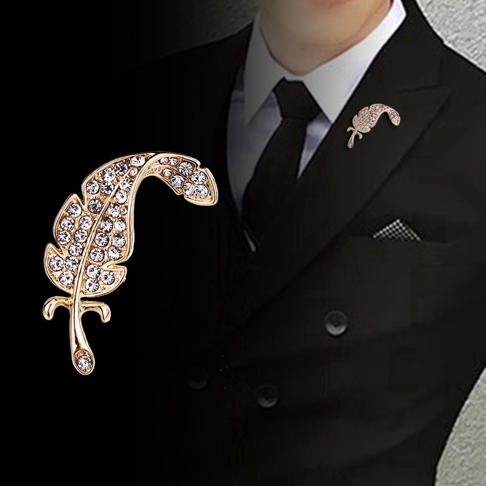 Trâm cài áo EFAN hình lông vũ đính đá phong cách thời trang Hàn Quốc