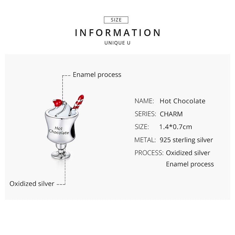 Mặt trang sức Bamoer scc1495 bằng bạc 925 thiết kế hình cốc sô cô la xinh xắn DIY