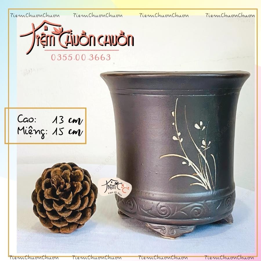 Chậu Khắc Hoa Trồng Cây Đẹp - Chậu Gốm Trồng Sen Đá - Chậu Cây Bonsai Để Bàn - tiemchuonchuon - Tiệm Chuồn Chuồn