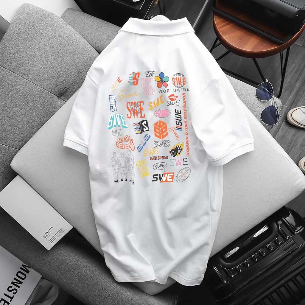 Áo POLO SWE, Full Size Nam Nữ, chất Thun Cá Sấu Poly Thái, áo có cổ trắng, đen, cổ trụ Unisex KKIMSHOP