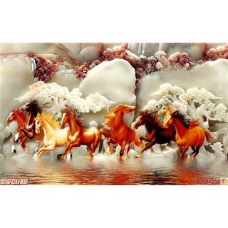 Tranh dán tường 3d mã đáo thành công - tranh bát mã 3D dán tường