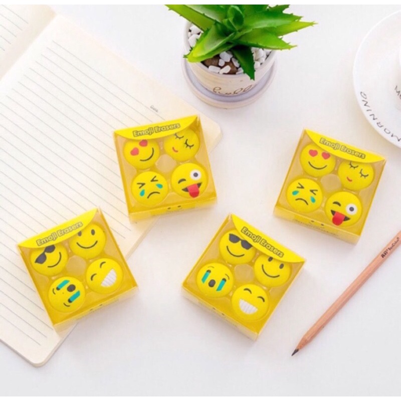 Tẩy pilu hộp 4 cục gôm hình Emoji mặt cười vui nhộn nhiều cảm xúc khác nhau cho học sinh