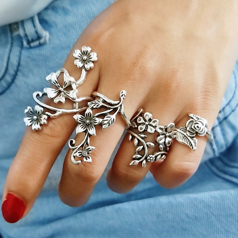 Set 4 Nhẫn Đeo Khớp Ngón Tay Nhiều Màu Sắc Phong Cách Bohemia