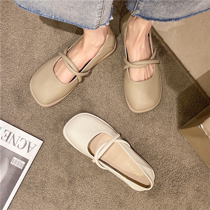 Giày Búp Bê Da Đế Bằng Phong Cách Pháp Cổ Điển Thời Trang Mùa Hè 2022 Cho Nữ