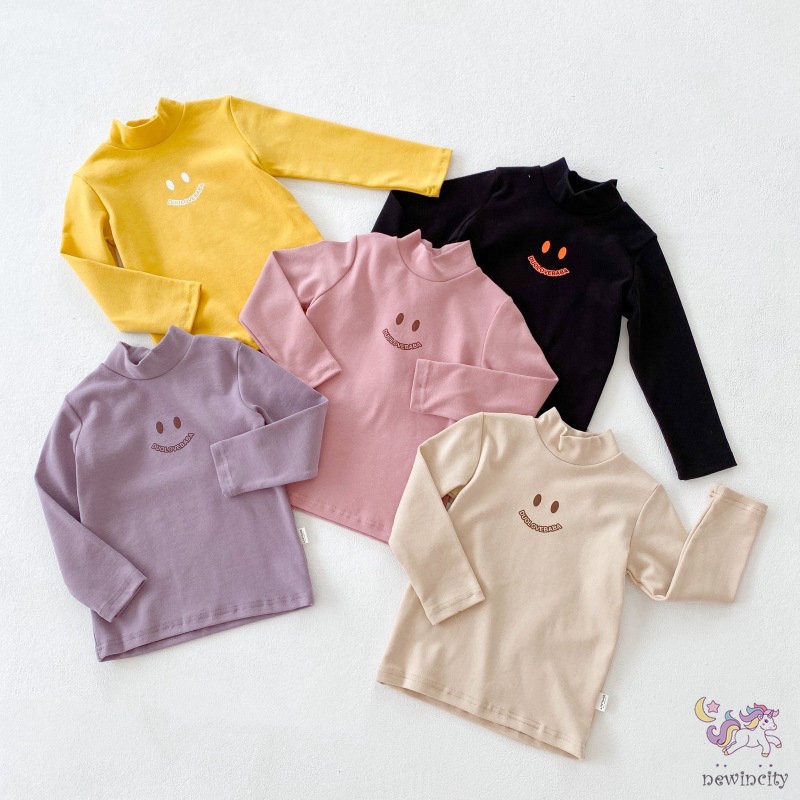 Áo thun cotton cổ lọ họa tiết hoạt hình cho bé gái