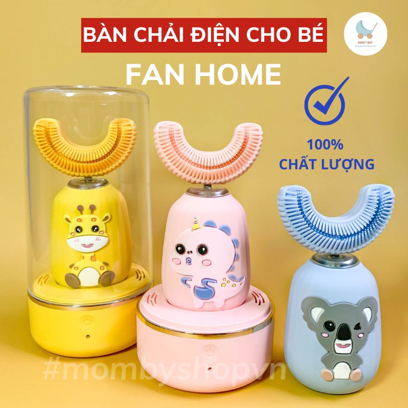 Bàn chải đánh răng điện chữ U Fan Home cho bé từ 2 - 9 tuổi, đầu chải silicon cao cấp an toàn cho bé đánh răng mỗi ngày